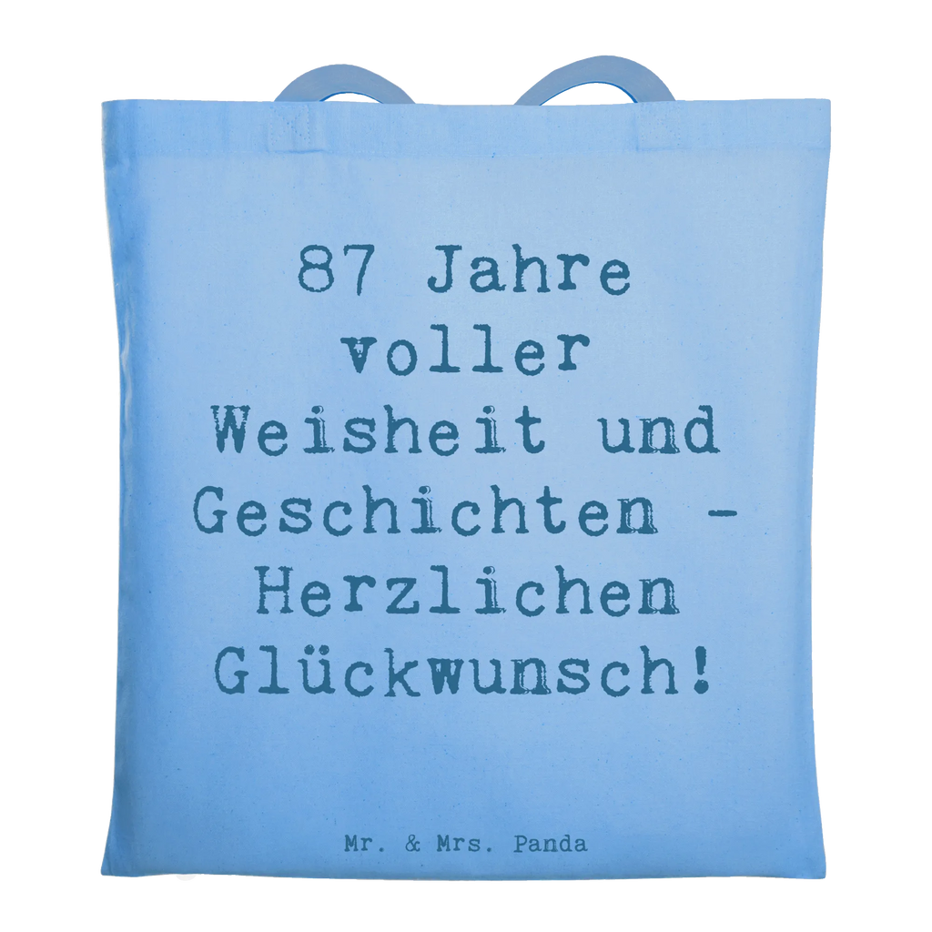 Tote bag Saying 87 Jahre voller Weisheit und Geschichten - Herzlichen Glückwunsch! Beuteltasche, Beutel, Einkaufstasche, Jutebeutel, Stoffbeutel, Tasche, Shopper, Umhängetasche, Strandtasche, Schultertasche, Stofftasche, Tragetasche, Badetasche, Jutetasche, Einkaufstüte, Laptoptasche, Geburtstag, Geburtstagsgeschenk, Geschenk