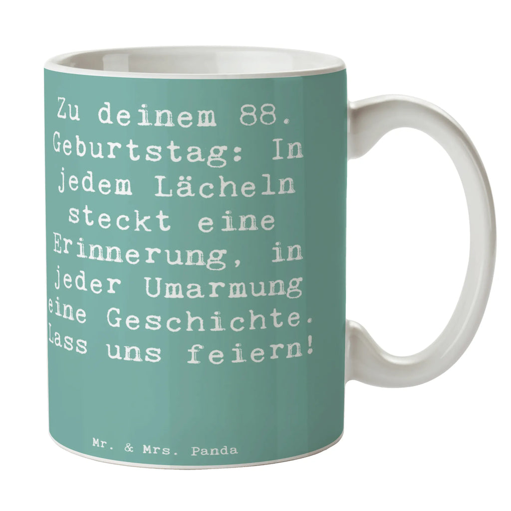 Mug Saying Zu deinem 88. Geburtstag: In jedem Lächeln steckt eine Erinnerung, in jeder Umarmung eine Geschichte. Lass uns feiern! Tasse mit Zitaten, Porzellantasse, Bürotasse, Keramiktasse, Tasse mit Motiven, Geschenktasse, Teetasse, Tasse, Kaffeetasse, Geburtstag, Geburtstagsgeschenk, Geschenk