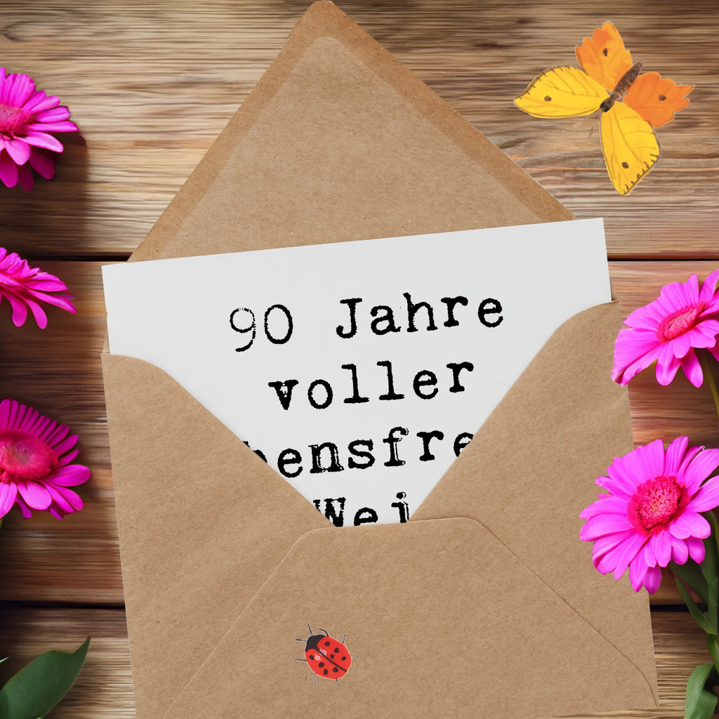 Deluxe Karte Spruch 90. Geburtstag Lebensfreude Glückwunschkarte, Hochwertige Klappkarte, Grußkarte, Hochzeitskarte, Geburtstagskarte, Karte, Einladungskarte, Klappkarte, Hochwertige Grußkarte, Geburtstag, Geburtstagsgeschenk, Geschenk