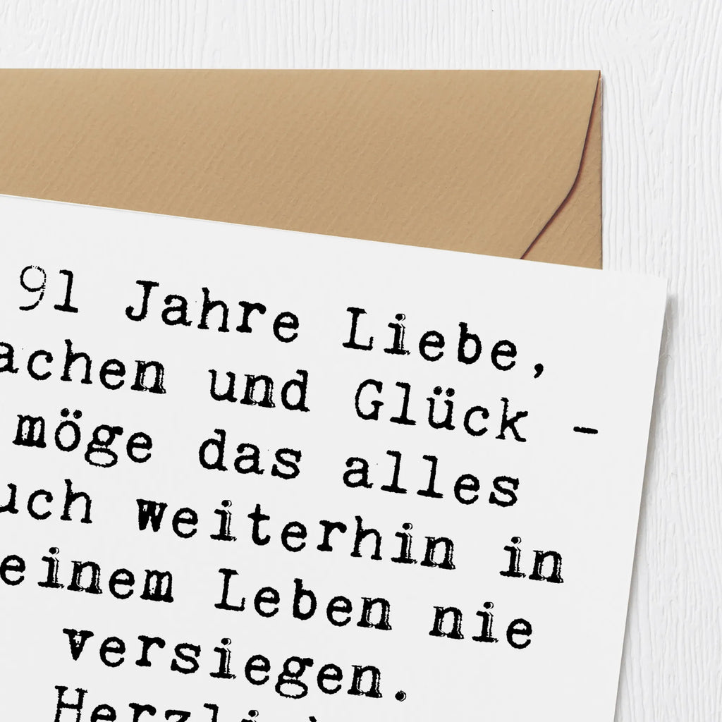 Deluxe Card Saying 91 Jahre Liebe, Lachen und Glück - möge das alles auch weiterhin in deinem Leben nie versiegen. Herzlichen Glückwunsch zum Geburtstag! Hochzeitskarte, Geburtstagskarte, Karte, Einladungskarte, Hochwertige Klappkarte, Klappkarte, Hochwertige Grußkarte, Glückwunschkarte, Grußkarte, Geburtstag, Geburtstagsgeschenk, Geschenk