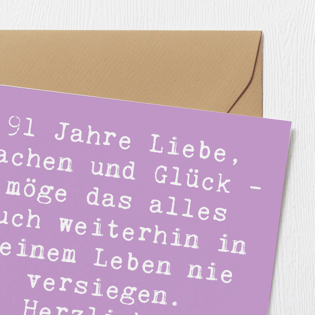 Deluxe Card Saying 91 Jahre Liebe, Lachen und Glück - möge das alles auch weiterhin in deinem Leben nie versiegen. Herzlichen Glückwunsch zum Geburtstag! Hochzeitskarte, Geburtstagskarte, Karte, Einladungskarte, Hochwertige Klappkarte, Klappkarte, Hochwertige Grußkarte, Glückwunschkarte, Grußkarte, Geburtstag, Geburtstagsgeschenk, Geschenk