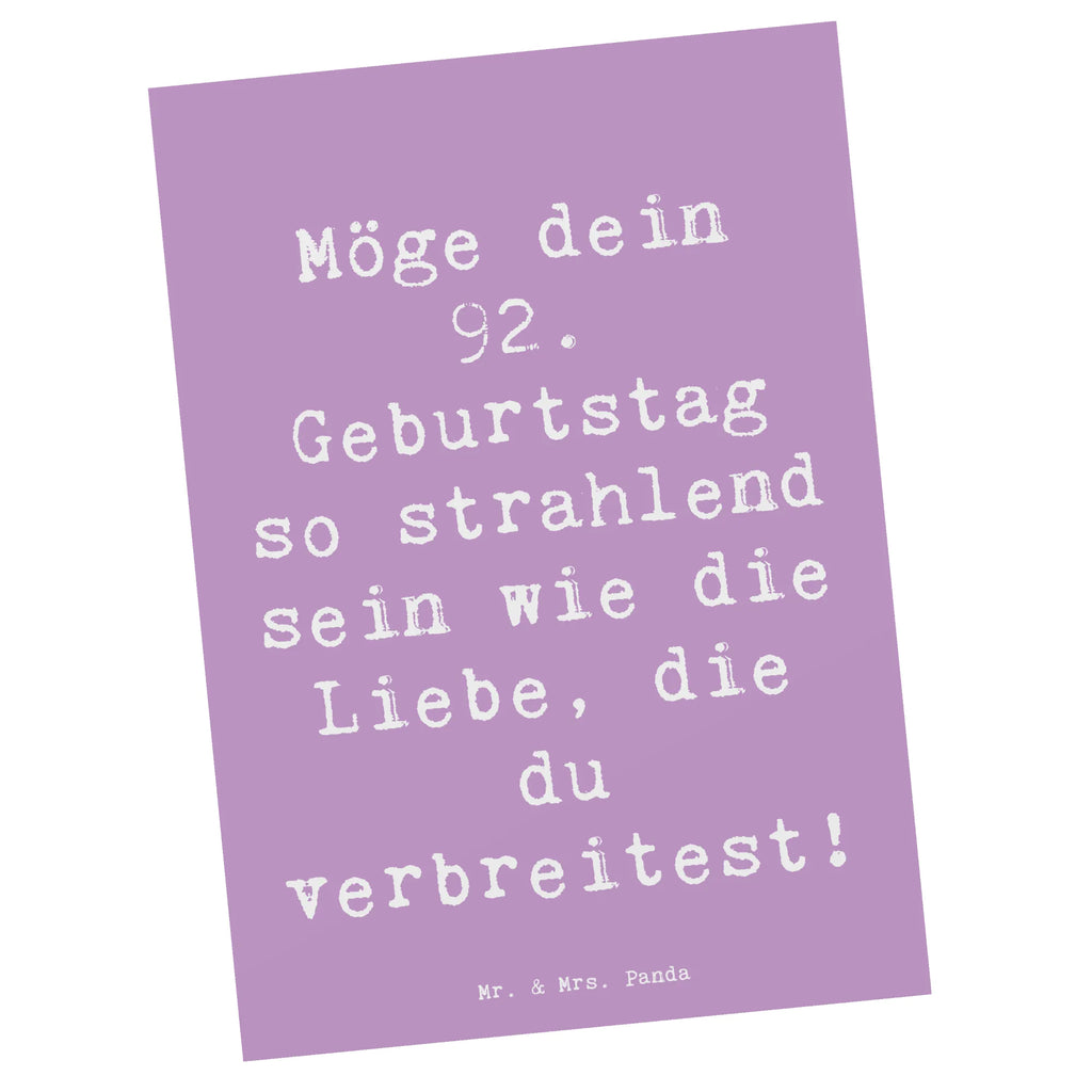 Postcard Saying Möge dein 92. Geburtstag so strahlend sein wie die Liebe, die du verbreitest! Postkarte, Einladung Geburtstag, Einladung, Einladungskarte, Dankeskarte, Ansichtskarte, Ansichtskarten, Karte, Geburtstagskarte, Geschenkkarte, Einladungskarten Geburtstag, Grußkarte, Geburtstag, Geburtstagsgeschenk, Geschenk