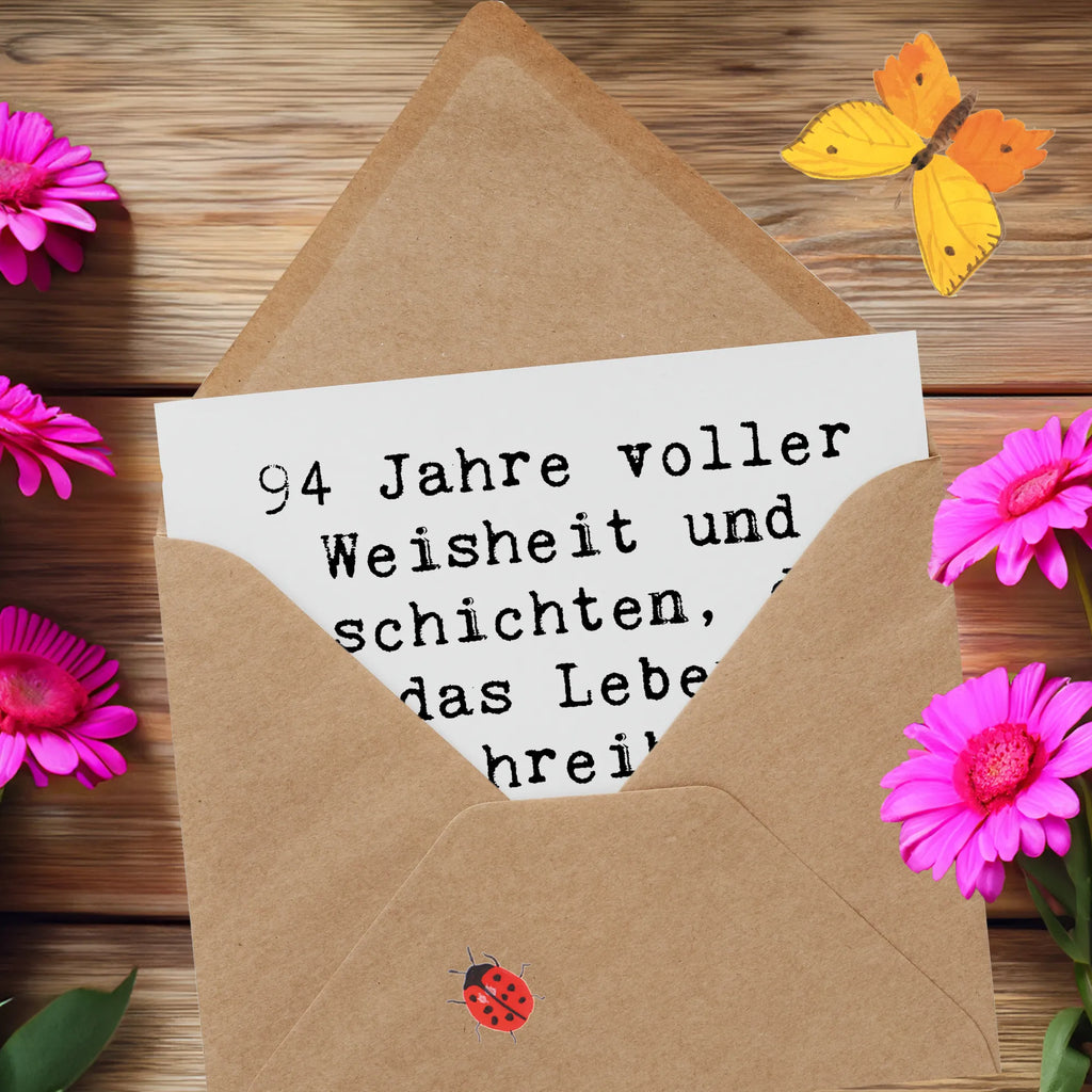 Deluxe Card Saying 94 Jahre voller Weisheit und Geschichten, die das Leben schreibt. Herzlichen Glückwunsch zum Geburtstag! Klappkarte, Karte, Hochzeitskarte, Grußkarte, Einladungskarte, Hochwertige Grußkarte, Glückwunschkarte, Hochwertige Klappkarte, Geburtstagskarte, Geburtstag, Geburtstagsgeschenk, Geschenk