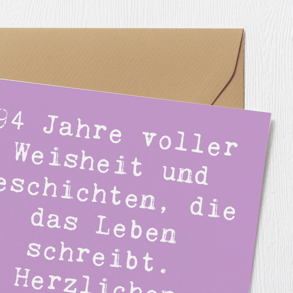 Deluxe Card Saying 94 Jahre voller Weisheit und Geschichten, die das Leben schreibt. Herzlichen Glückwunsch zum Geburtstag! Klappkarte, Karte, Hochzeitskarte, Grußkarte, Einladungskarte, Hochwertige Grußkarte, Glückwunschkarte, Hochwertige Klappkarte, Geburtstagskarte, Geburtstag, Geburtstagsgeschenk, Geschenk
