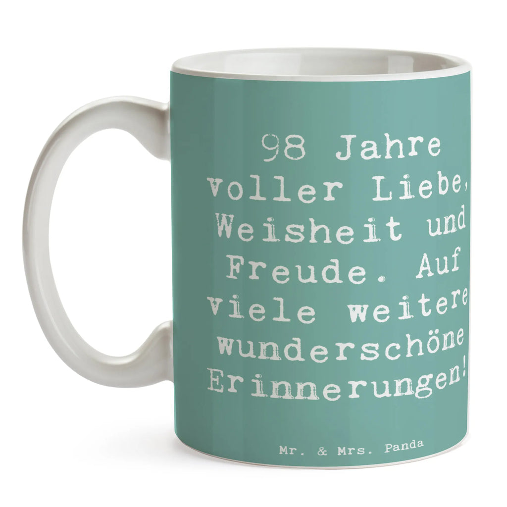 Tasse Spruch 98. Geburtstag Freude Bürotasse, Geschenktasse, Kaffeetasse, Tasse mit Motiven, Keramiktasse, Teetasse, Tasse, Porzellantasse, Tasse mit Zitaten, Geburtstag, Geburtstagsgeschenk, Geschenk