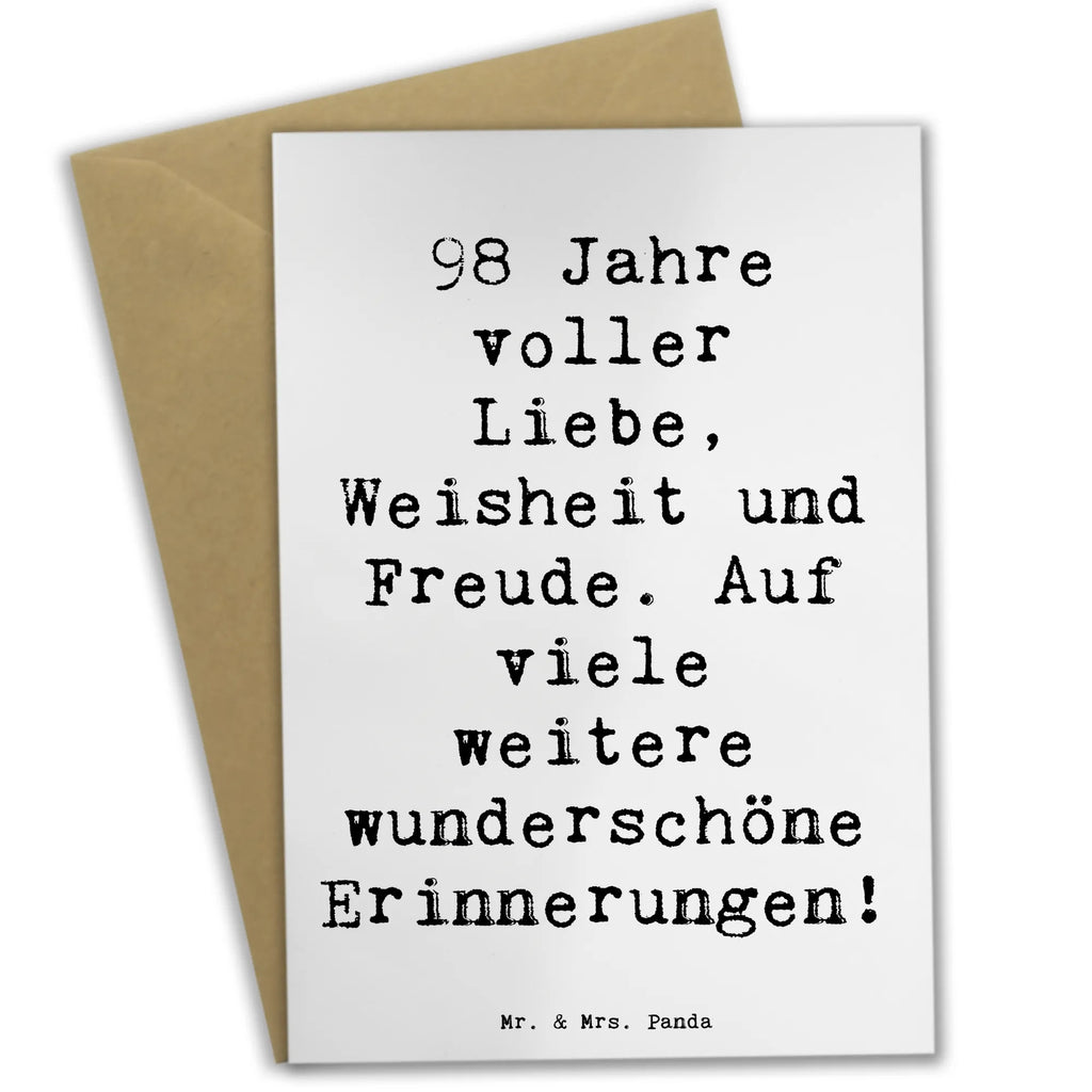 Greetings card Saying 98 Jahre voller Liebe, Weisheit und Freude. Auf viele weitere wunderschöne Erinnerungen! Karte, Klappkarte, Hochzeitskarte, Glückwunschkarte, Grußkarte, Ansichtskarten, Geburtstagskarte, Einladungskarte, Geburtstag, Geburtstagsgeschenk, Geschenk