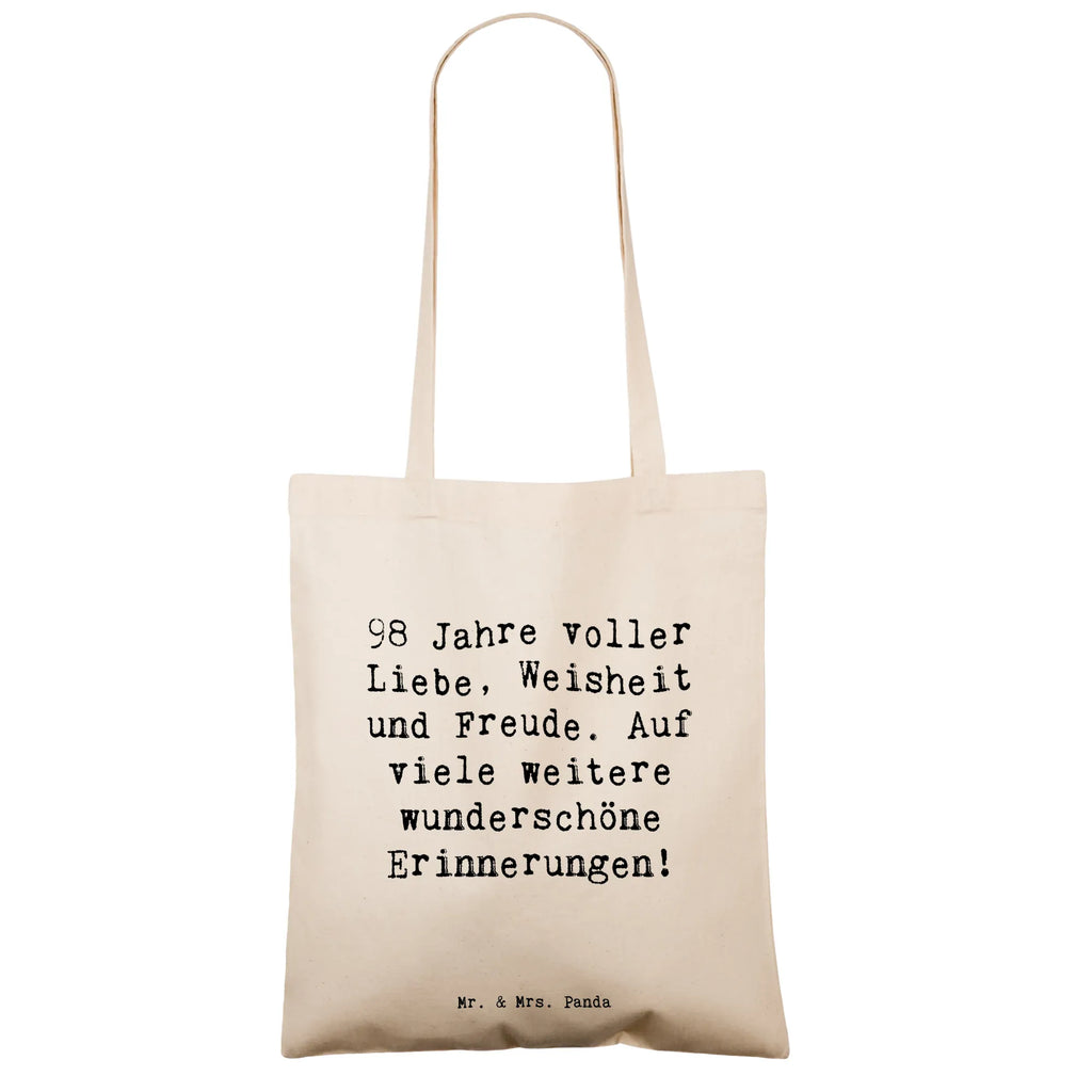 Tote bag Saying 98 Jahre voller Liebe, Weisheit und Freude. Auf viele weitere wunderschöne Erinnerungen! Beuteltasche, Beutel, Einkaufstasche, Jutebeutel, Stoffbeutel, Tasche, Shopper, Umhängetasche, Strandtasche, Schultertasche, Stofftasche, Tragetasche, Badetasche, Jutetasche, Einkaufstüte, Laptoptasche, Geburtstag, Geburtstagsgeschenk, Geschenk