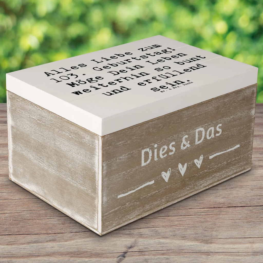 Wooden chest Saying Alles Liebe zum 103. Geburtstag! Möge Dein Leben weiterhin so bunt und erfüllend sein. Schatulle, Holzkiste, Geschenkdose, Erinnerungskiste, Schatzkiste, Dekokiste, Geschenkbox, Erinnerungsbox, Truhe, Kiste, XXL, Aufbewahrungsbox, Geburtstag, Geburtstagsgeschenk, Geschenk