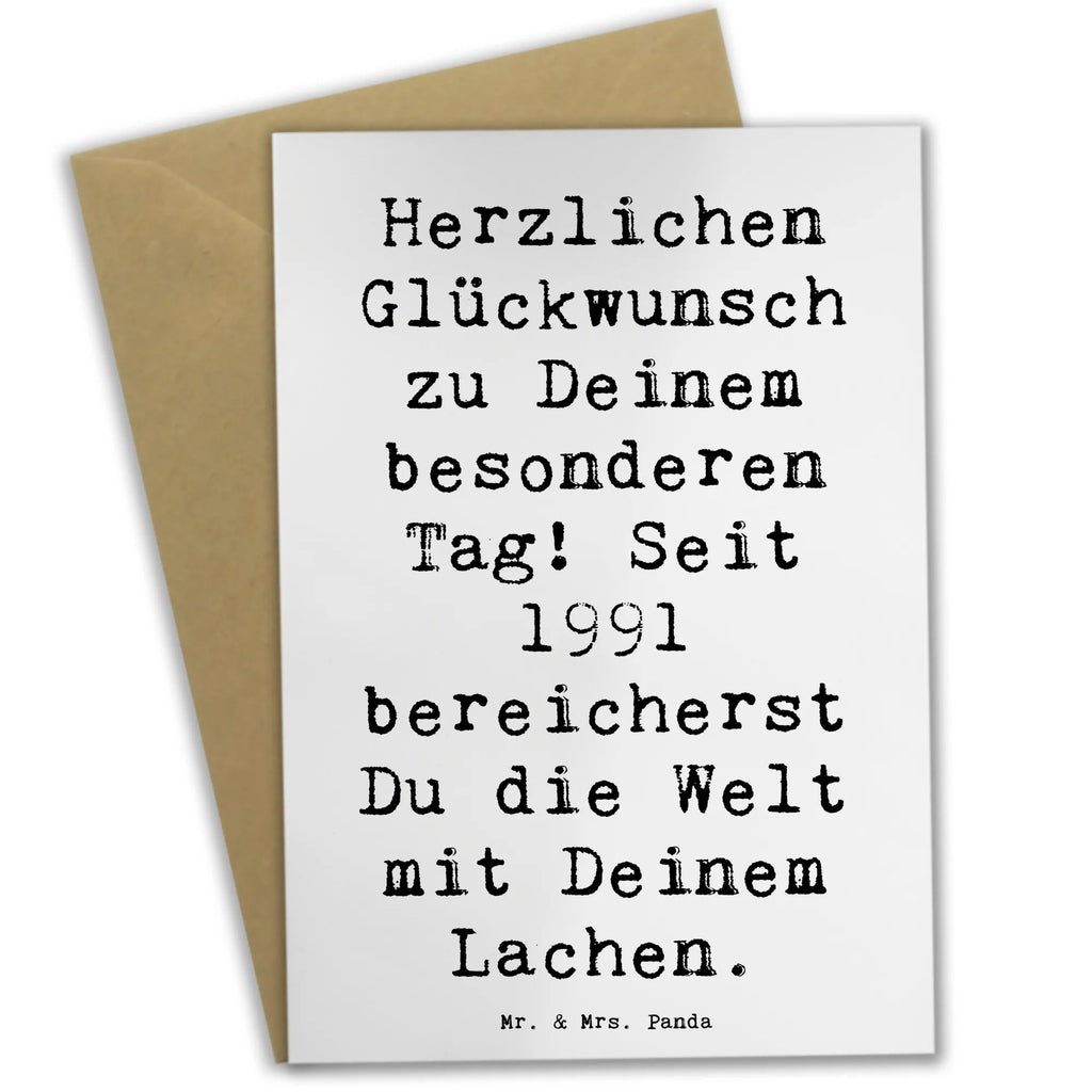 Greetings card Saying Herzlichen Glückwunsch zu Deinem besonderen Tag! Seit 1991 bereicherst Du die Welt mit Deinem Lachen. Ansichtskarten, Glückwunschkarte, Karte, Klappkarte, Einladungskarte, Hochzeitskarte, Geburtstagskarte, Grußkarte, Geburtstag, Geburtstagsgeschenk, Geschenk
