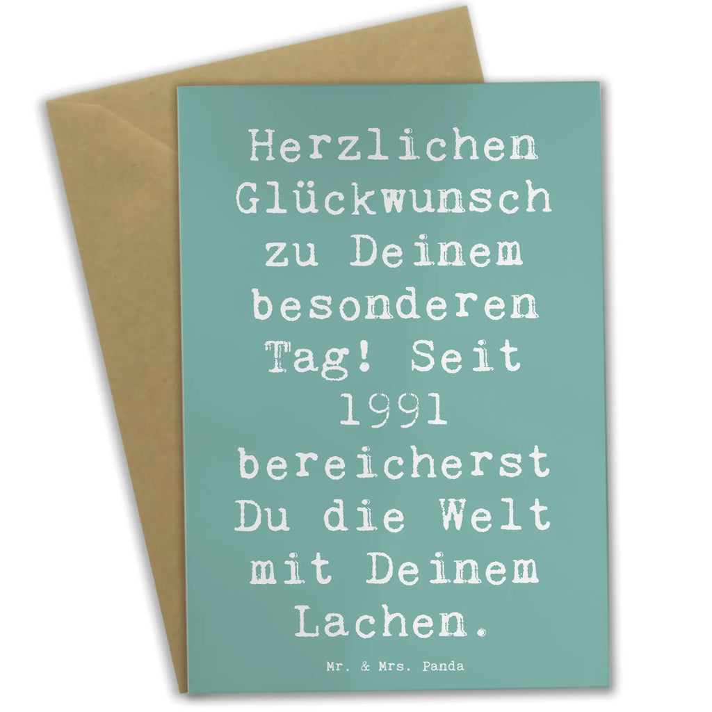 Greetings card Saying Herzlichen Glückwunsch zu Deinem besonderen Tag! Seit 1991 bereicherst Du die Welt mit Deinem Lachen. Ansichtskarten, Glückwunschkarte, Karte, Klappkarte, Einladungskarte, Hochzeitskarte, Geburtstagskarte, Grußkarte, Geburtstag, Geburtstagsgeschenk, Geschenk