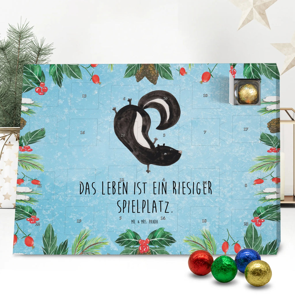 Chocolate advent calendar skunk handstand child, stink, playful, playground, wild animal, predator