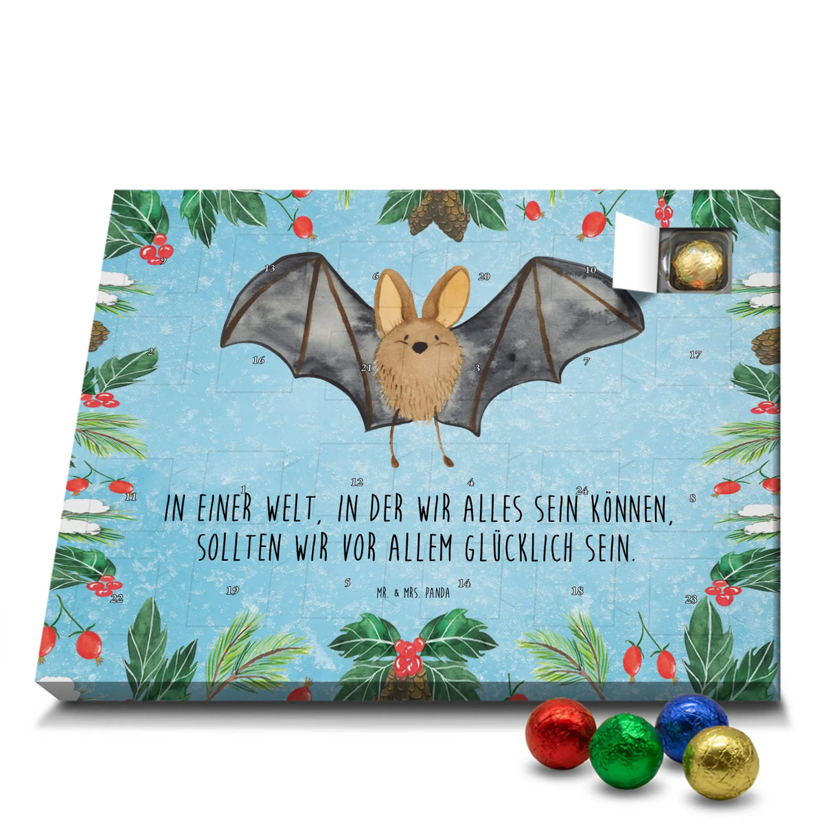 Chocolate advent calendar bat wing animal lover, gift ideas, small animals, hand drawn, special gifts, good mood, funny sayings, cute, cute animal motives, card, gifts