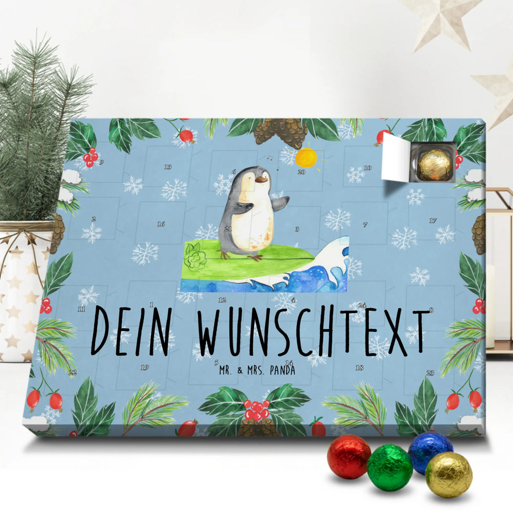 Personalisierter Schoko Adventskalender Pinguin Surfer Personalisierter Adventskalender, Adventskalender mit Namen, Pinguin, Wellen Reiten, Pinguine, Urlaub, Wellen, Surfen, Surfer, Portugal, Hawaii