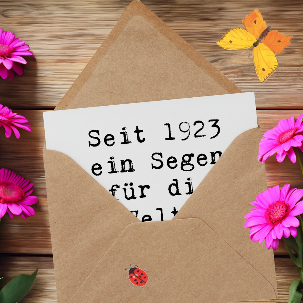 Deluxe Card Saying Seit 1923 ein Segen für die Welt, herzlichen Glückwunsch! Hochzeitskarte, Karte, Hochwertige Grußkarte, Grußkarte, Geburtstagskarte, Hochwertige Klappkarte, Klappkarte, Glückwunschkarte, Einladungskarte, Geburtstag, Geburtstagsgeschenk, Geschenk