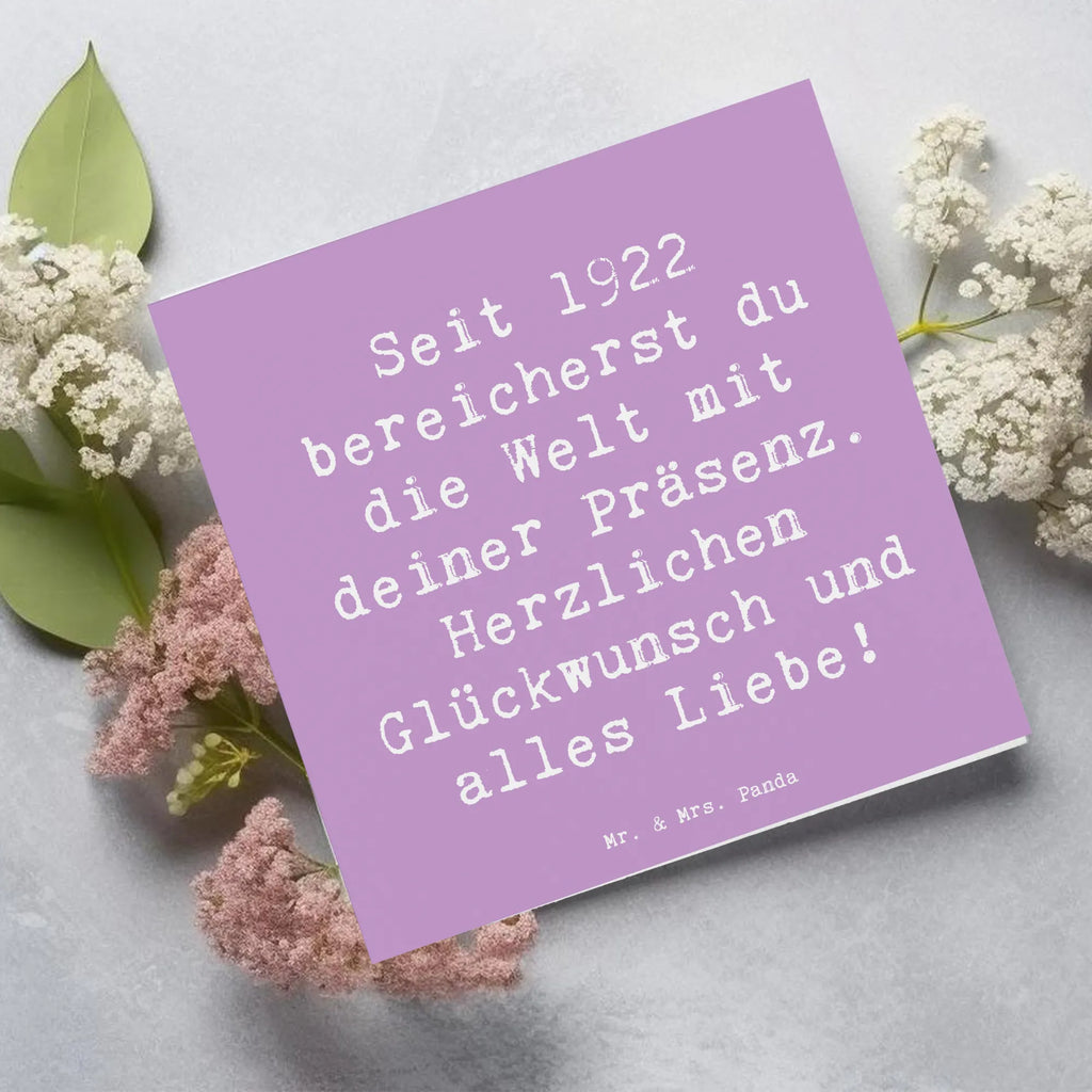Deluxe Card Saying Seit 1922 bereicherst du die Welt mit deiner Präsenz. Herzlichen Glückwunsch und alles Liebe! Klappkarte, Karte, Grußkarte, Glückwunschkarte, Hochzeitskarte, Hochwertige Grußkarte, Hochwertige Klappkarte, Einladungskarte, Geburtstagskarte, Geburtstag, Geburtstagsgeschenk, Geschenk