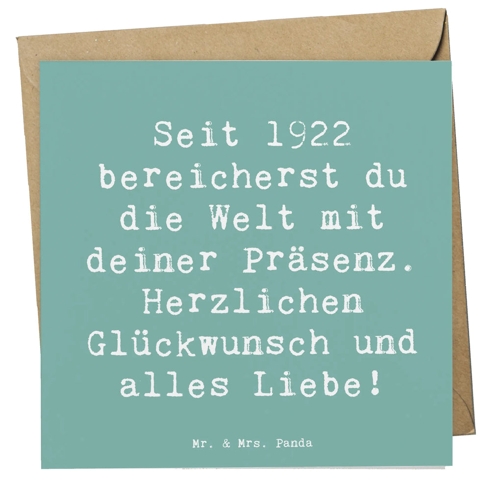 Deluxe Card Saying Seit 1922 bereicherst du die Welt mit deiner Präsenz. Herzlichen Glückwunsch und alles Liebe! Klappkarte, Karte, Grußkarte, Glückwunschkarte, Hochzeitskarte, Hochwertige Grußkarte, Hochwertige Klappkarte, Einladungskarte, Geburtstagskarte, Geburtstag, Geburtstagsgeschenk, Geschenk