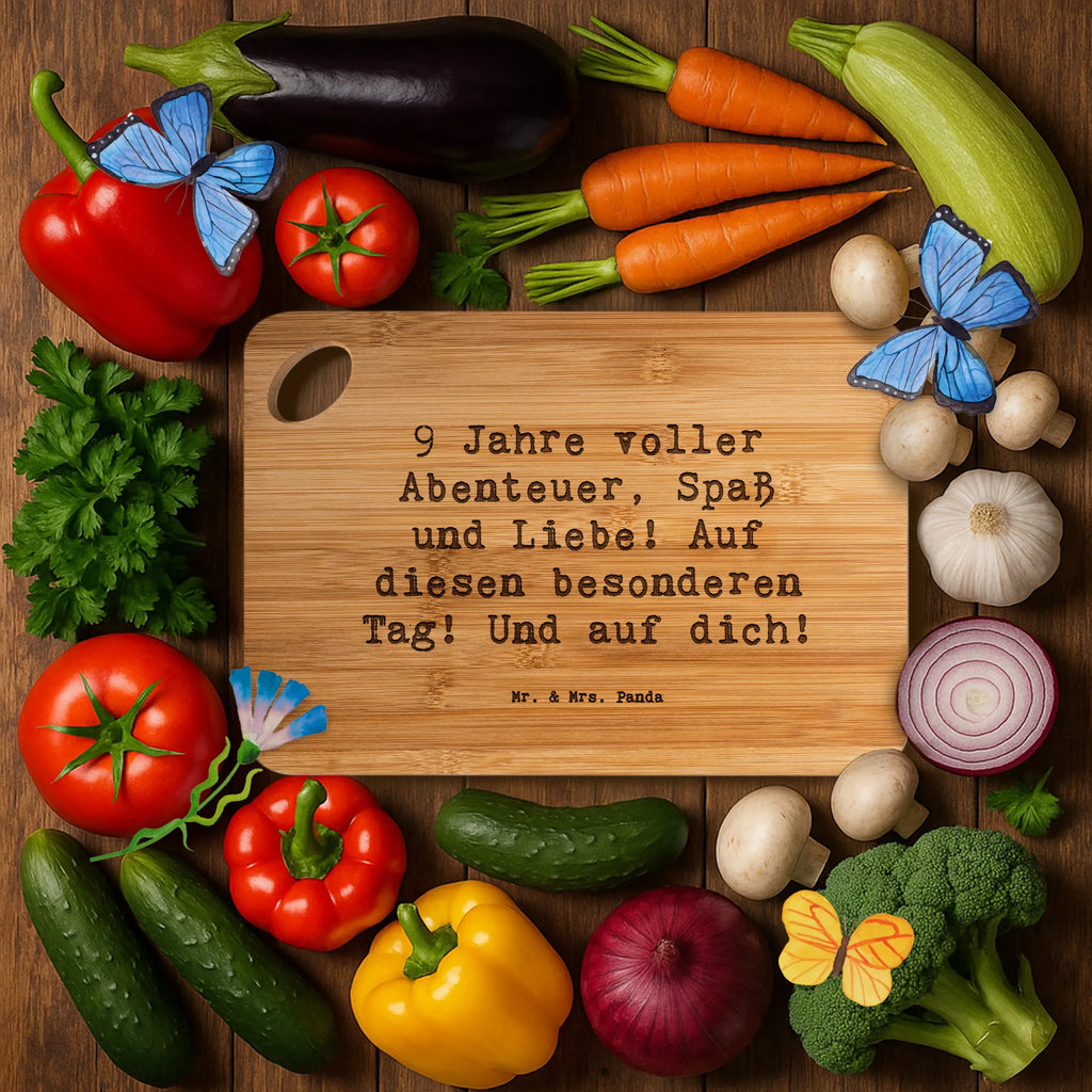 Bambus - deska do krojenia Przysłowie 9 Jahre voller Abenteuer, Spaß und Liebe! Auf diesen besonderen Tag! Und auf dich! Urodziny, prezent urodzinowy, prezent