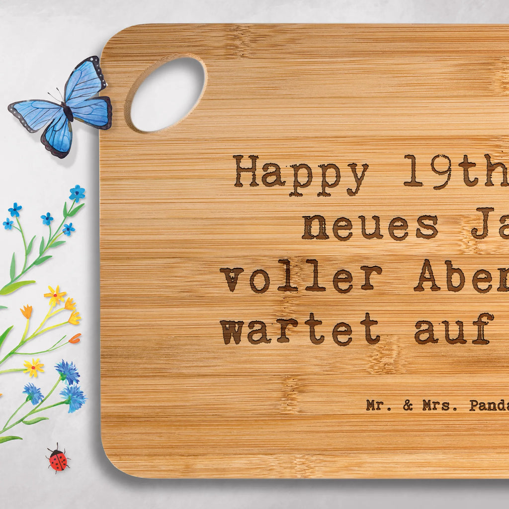 Bamboo chopping board Saying Happy 19th! Ein neues Jahr voller Abenteuer wartet auf dich. bamboo, dulcimer, cutting block, wood, slices, board, cutting board, robust, carving board, kitchen board, nature, solid, breakfast, breakfast board, engraving, kitchen, Birthday, celebration, party, birthday party, friends, family, birthday wish, birthday present, birthday cards, 18th birthday, 30th birthday, 40th, 50th, 60th, 70th, 80th, 90th, 90th., gift ideas, gifts for girlfriend, boyfriend, mom, dad, brother, sister, congratulations, funny, sayings, 1 year, money gifts, guest gifts, gifts online, gift basket, special gifts, unusual gifts, extraordinary gifts, gift package, original gifts, gift items, special birthday gifts
