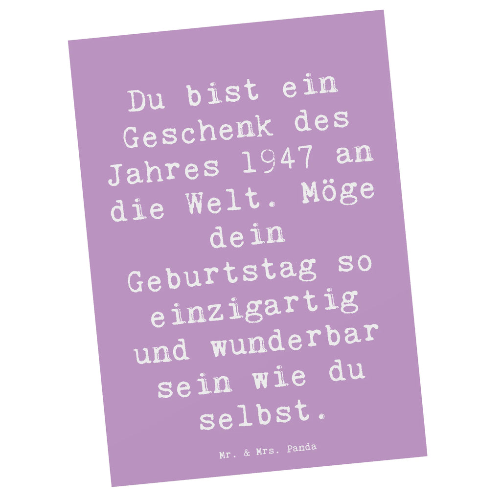 Postcard Saying Du bist ein Geschenk des Jahres 1947 an die Welt. Möge dein Geburtstag so einzigartig und wunderbar sein wie du selbst. Ansichtskarten, Einladung, Karte, Postkarte, Geschenkkarte, Geburtstagskarte, Einladung Geburtstag, Grußkarte, Dankeskarte, Einladungskarten Geburtstag, Einladungskarte, Ansichtskarte, Geburtstag, Geburtstagsgeschenk, Geschenk