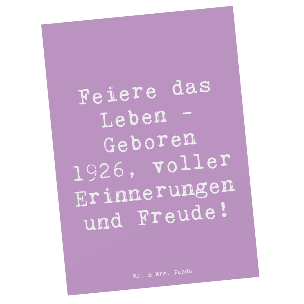 Postcard Saying Feiere das Leben - Geboren 1926, voller Erinnerungen und Freude! Einladungskarten Geburtstag, Postkarte, Karte, Einladung, Geschenkkarte, Dankeskarte, Ansichtskarten, Grußkarte, Geburtstagskarte, Einladungskarte, Einladung Geburtstag, Ansichtskarte, Geburtstag, Geburtstagsgeschenk, Geschenk