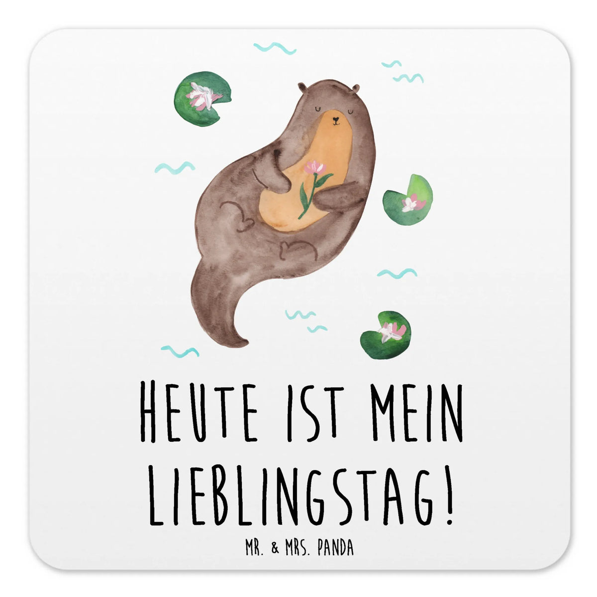 Coaster Set otter Water Lily marten, sea otter, European otter, water mammal, aquatic animal, baby otter, predator, water, animal lover, otter gifts, gift ideas for animal lovers, animal, mammal, water animal, gifts for people in love