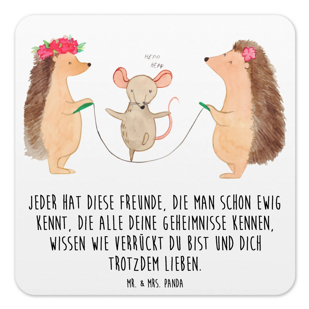 Coaster Set Hedgehog skipping card, gift ideas, gifts, small animals, cute, cute animal motives, hand drawn, funny sayings, good mood, special gifts, animal lover, children, rope skipping, mouse