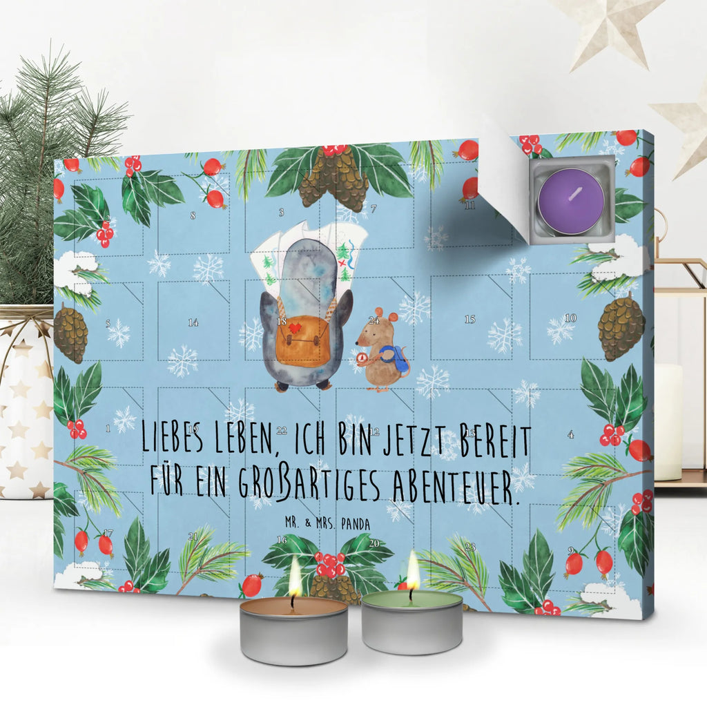 Scented candle advent calendar Penguin & Mouse Hiker Penguins, North Pole, hiking, adventurer, adventure, excursion, road trip, penguins