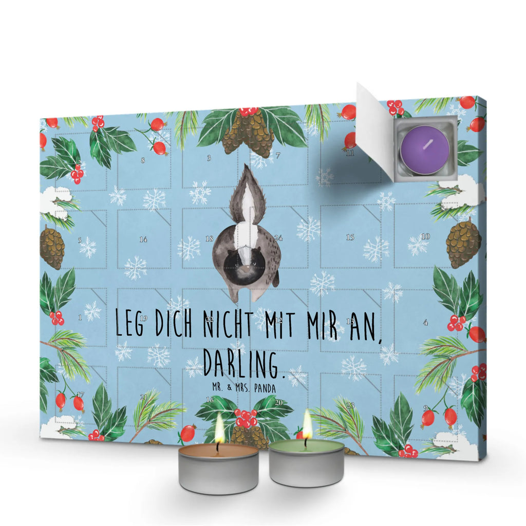 Scented candle advent calendar skunk attack wild animal, stinky, angry, threatening, predator