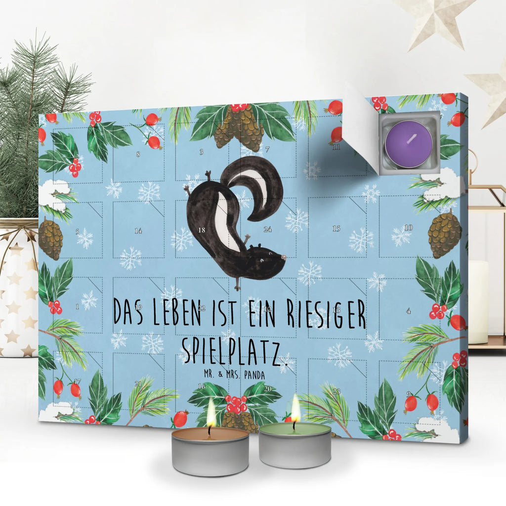 Scented candle advent calendar skunk handstand playful, predator, stink, wild animal, playground, child