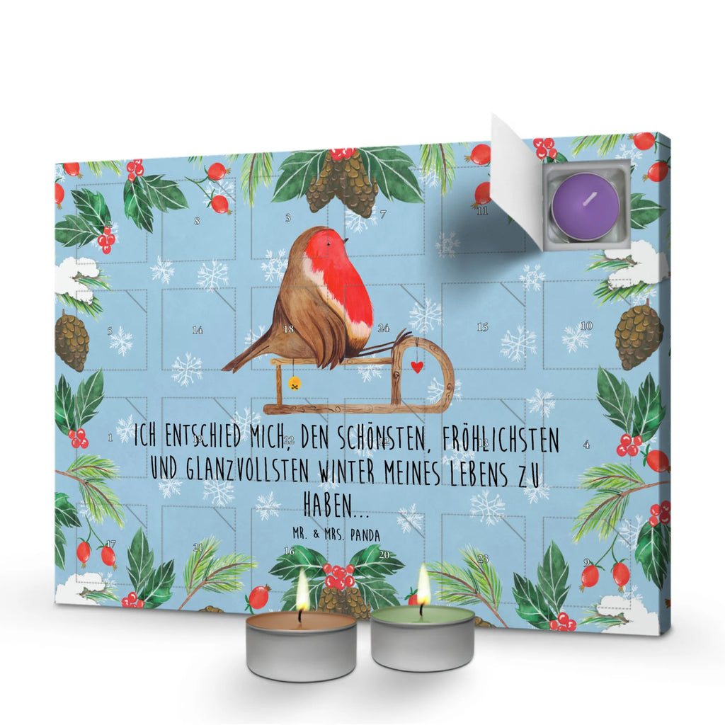 Scented candle advent calendar robin Sleds Christmas time, snow, sleigh, bird