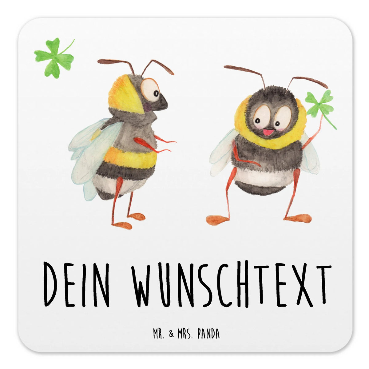 Personalised Coaster Set bumblebees shamrock card, gifts, gift ideas, small animals, cute, cute animal motives, hand drawn, funny sayings, good mood, special gifts, animal lover, be happy, saying happy, become happy, bee decoration, saying beautiful, bumblebee, saying positive