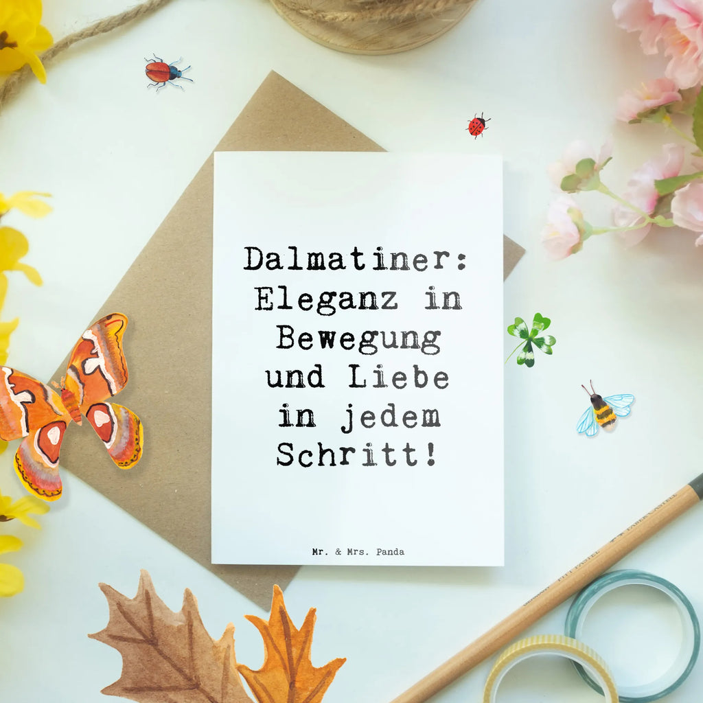 Greetings card Saying Dalmatiner: Eleganz in Bewegung und Liebe in jedem Schritt! Geburtstagskarte, Glückwunschkarte, Karte, Ansichtskarten, Klappkarte, Grußkarte, Einladungskarte, Hochzeitskarte, Hund, Hunderasse, Rassehund, Hundebesitzer, Geschenk, Tierfreund, Schenken, Welpe