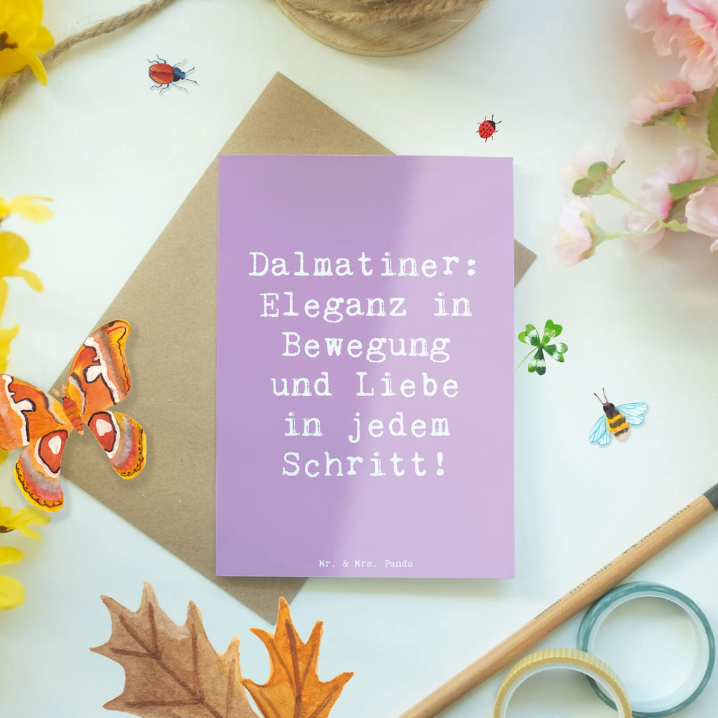 Greetings card Saying Dalmatiner: Eleganz in Bewegung und Liebe in jedem Schritt! Geburtstagskarte, Glückwunschkarte, Karte, Ansichtskarten, Klappkarte, Grußkarte, Einladungskarte, Hochzeitskarte, Hund, Hunderasse, Rassehund, Hundebesitzer, Geschenk, Tierfreund, Schenken, Welpe