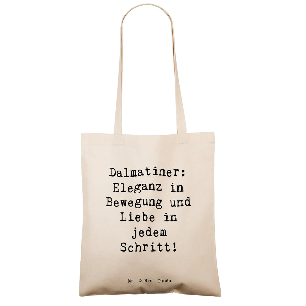 Tote bag Saying Dalmatiner: Eleganz in Bewegung und Liebe in jedem Schritt! Beuteltasche, Beutel, Einkaufstasche, Jutebeutel, Stoffbeutel, Tasche, Shopper, Umhängetasche, Strandtasche, Schultertasche, Stofftasche, Tragetasche, Badetasche, Jutetasche, Einkaufstüte, Laptoptasche, Hund, Hunderasse, Rassehund, Hundebesitzer, Geschenk, Tierfreund, Schenken, Welpe