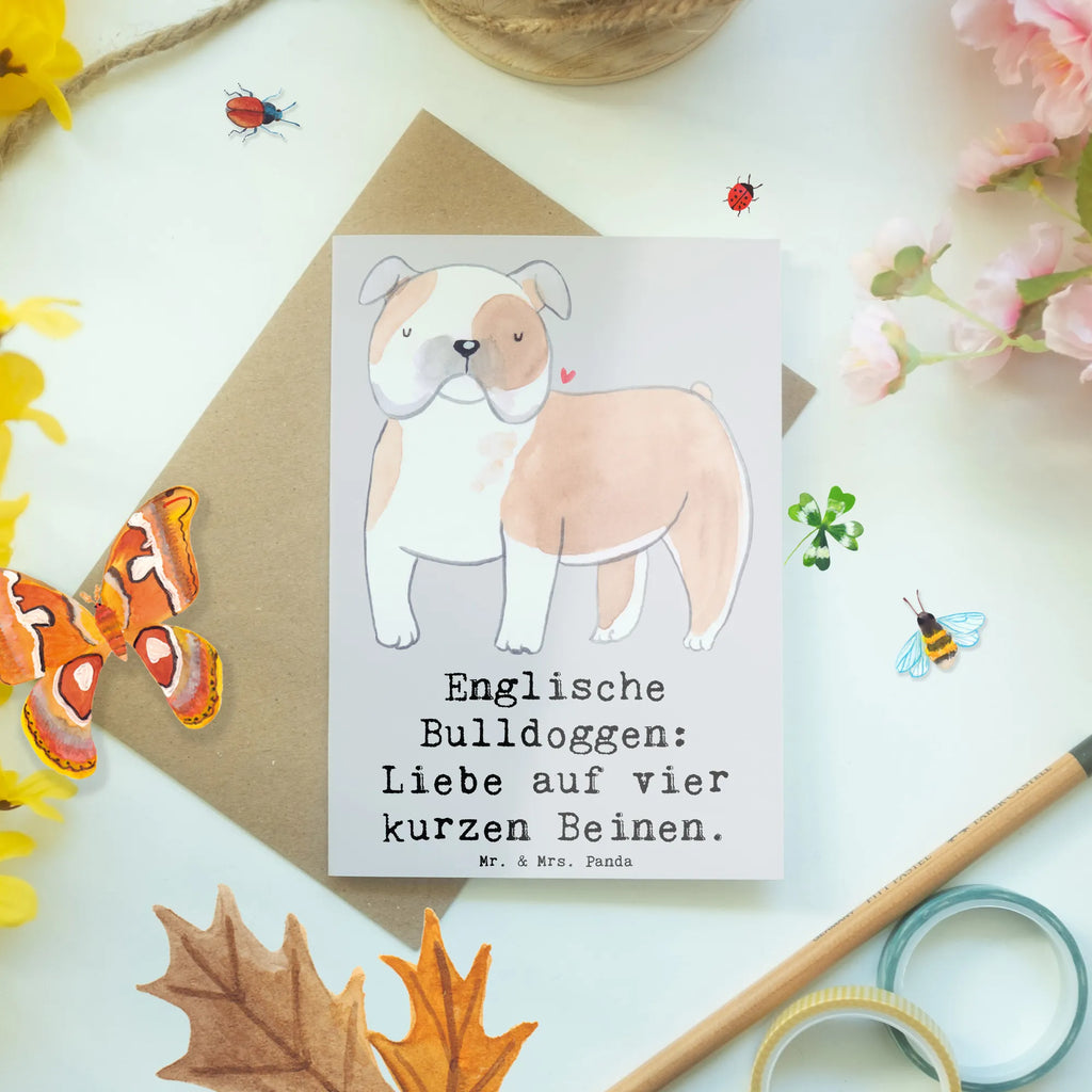 Greetings card Englische Bulldoggen: Liebe auf vier kurzen Beinen. Grußkarte, Geburtstagskarte, Ansichtskarten, Glückwunschkarte, Karte, Einladungskarte, Hochzeitskarte, Klappkarte, Hund, Hunderasse, Rassehund, Hundebesitzer, Geschenk, Tierfreund, Schenken, Welpe