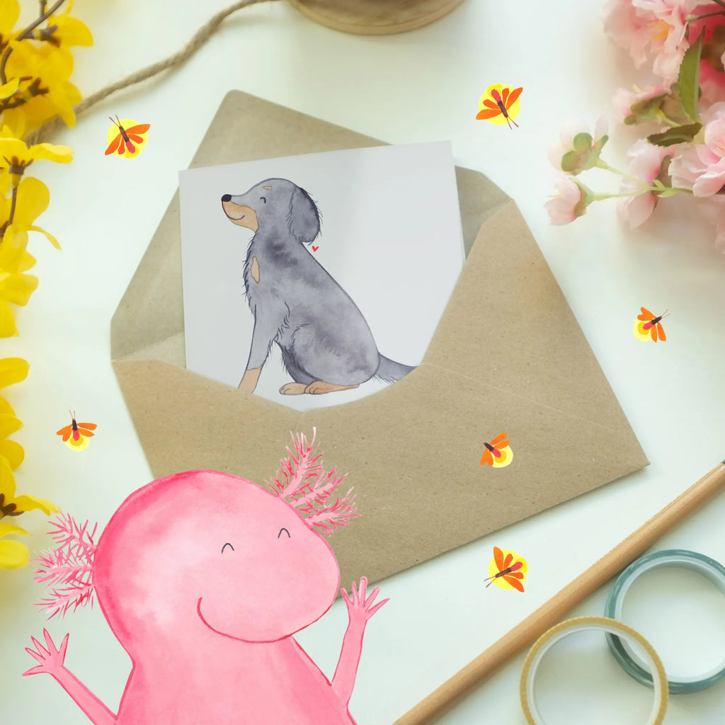 Greetings card Gordon Setter: Der edle Jagdgefährte mit Herz aus Gold Klappkarte, Ansichtskarten, Karte, Glückwunschkarte, Hochzeitskarte, Geburtstagskarte, Einladungskarte, Grußkarte, Hund, Hunderasse, Rassehund, Hundebesitzer, Geschenk, Tierfreund, Schenken, Welpe