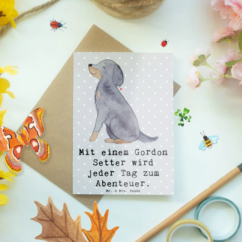 Grußkarte Gordon Setter Abenteuer Glückwunschkarte, Ansichtskarten, Hochzeitskarte, Einladungskarte, Geburtstagskarte, Klappkarte, Karte, Grußkarte, Hund, Hunderasse, Rassehund, Hundebesitzer, Geschenk, Tierfreund, Schenken, Welpe
