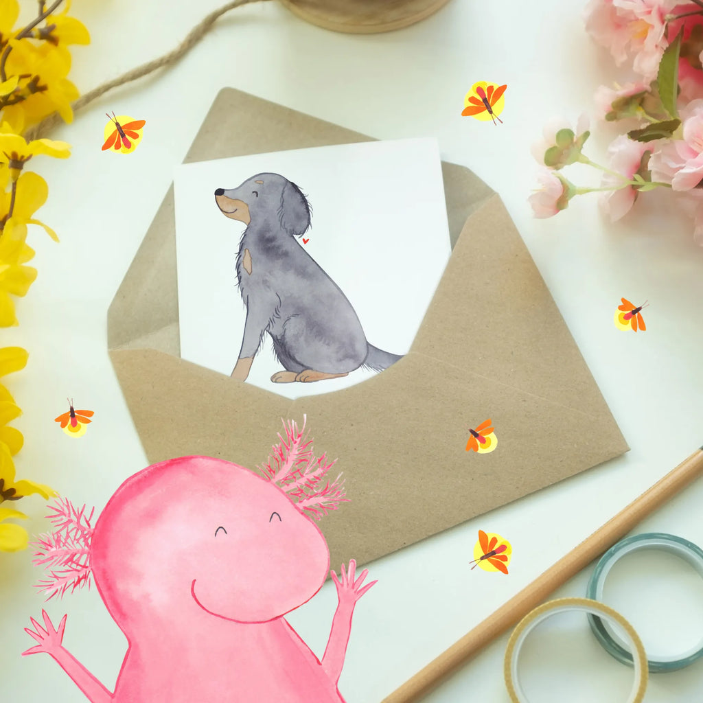 Grußkarte Gordon Setter Abenteuer Glückwunschkarte, Ansichtskarten, Hochzeitskarte, Einladungskarte, Geburtstagskarte, Klappkarte, Karte, Grußkarte, Hund, Hunderasse, Rassehund, Hundebesitzer, Geschenk, Tierfreund, Schenken, Welpe