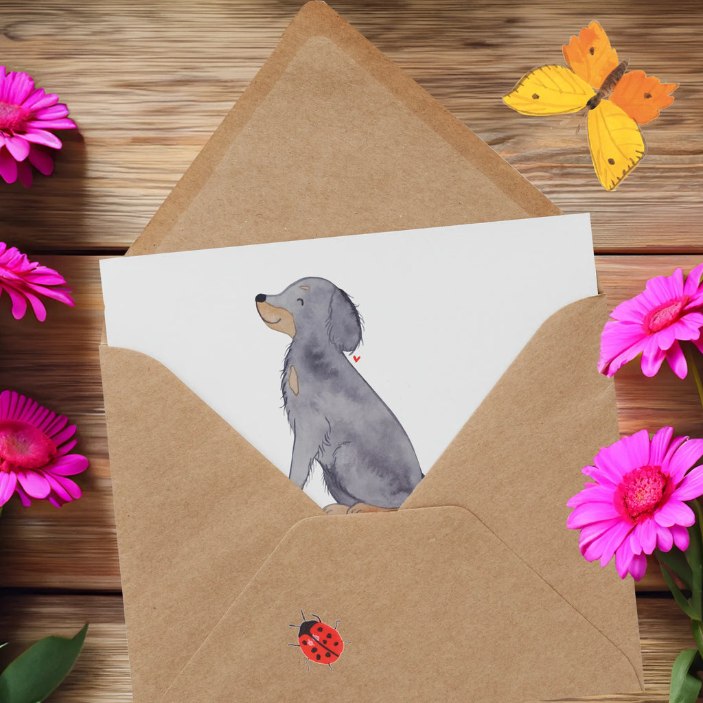 Deluxe Karte Gordon Setter Abenteuer Hochwertige Grußkarte, Glückwunschkarte, Karte, Geburtstagskarte, Hochzeitskarte, Einladungskarte, Hochwertige Klappkarte, Grußkarte, Klappkarte, Hund, Hunderasse, Rassehund, Hundebesitzer, Geschenk, Tierfreund, Schenken, Welpe