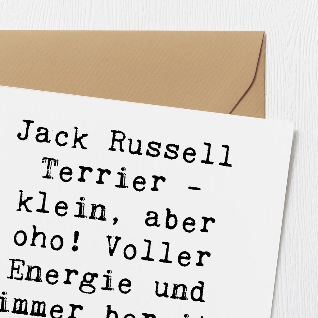 Deluxe Card Saying Jack Russell Terrier - klein, aber oho! Voller Energie und immer bereit für neue Abenteuer. Hochwertige Grußkarte, Hochwertige Klappkarte, Einladungskarte, Karte, Klappkarte, Grußkarte, Glückwunschkarte, Hochzeitskarte, Geburtstagskarte, Hund, Hunderasse, Rassehund, Hundebesitzer, Geschenk, Tierfreund, Schenken, Welpe