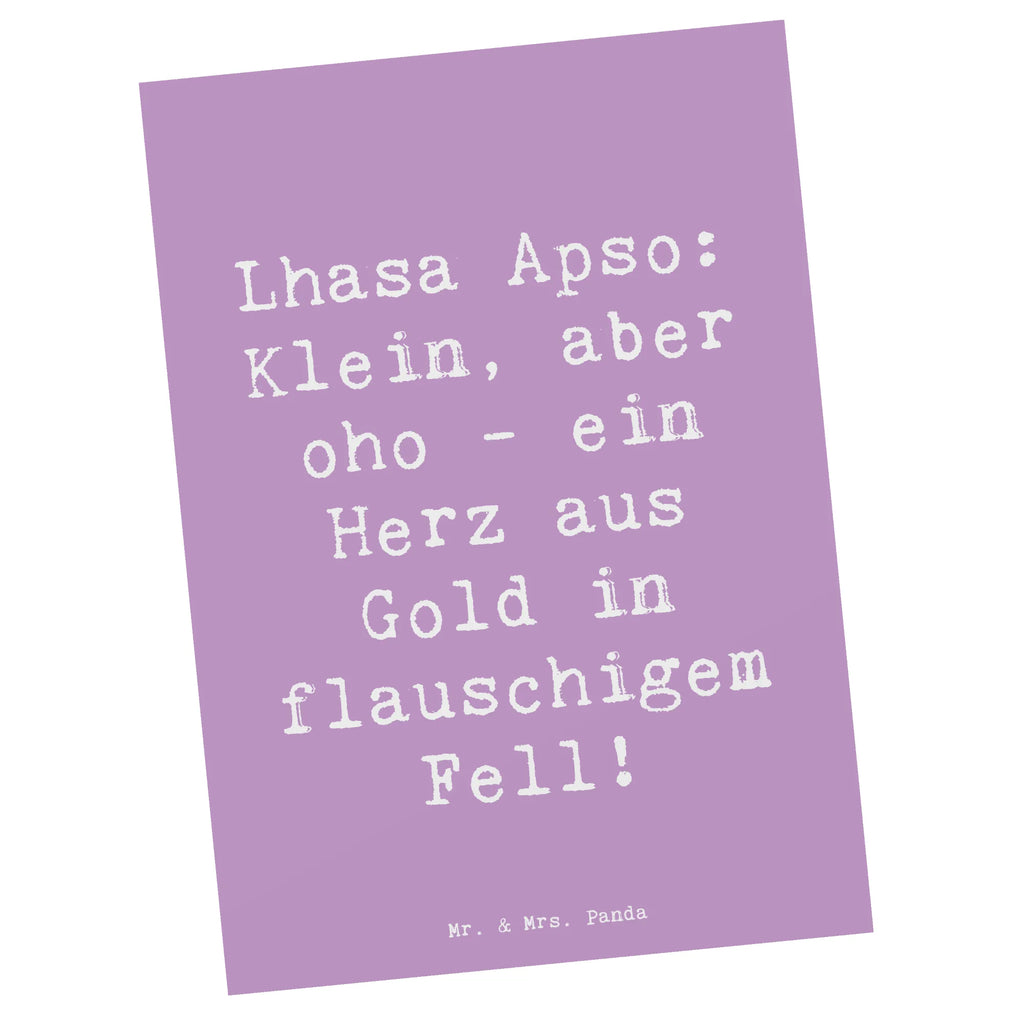 Postcard Saying Lhasa Apso: Klein, aber oho - ein Herz aus Gold in flauschigem Fell! Geschenkkarte, Einladung Geburtstag, Einladungskarte, Ansichtskarten, Karte, Einladung, Geburtstagskarte, Postkarte, Ansichtskarte, Einladungskarten Geburtstag, Grußkarte, Dankeskarte, Hund, Hunderasse, Rassehund, Hundebesitzer, Geschenk, Tierfreund, Schenken, Welpe