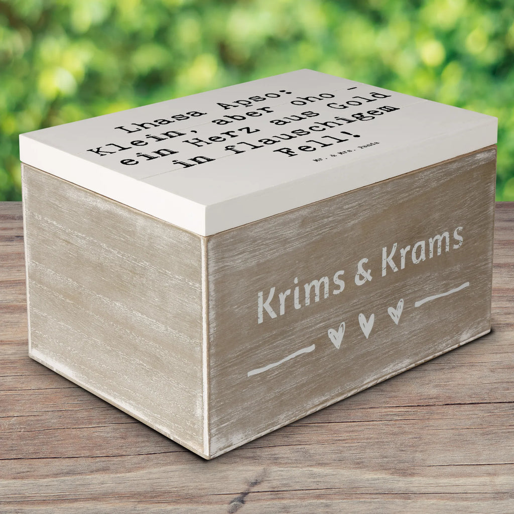 Wooden chest Saying Lhasa Apso: Klein, aber oho - ein Herz aus Gold in flauschigem Fell! Schatzkiste, Geschenkbox, Schatulle, Truhe, XXL, Dekokiste, Geschenkdose, Holzkiste, Kiste, Erinnerungsbox, Aufbewahrungsbox, Erinnerungskiste, Hund, Hunderasse, Rassehund, Hundebesitzer, Geschenk, Tierfreund, Schenken, Welpe