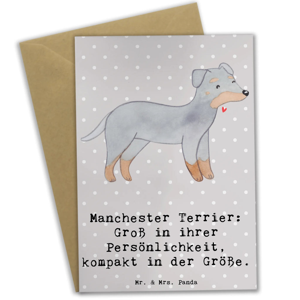 Greetings card Manchester Terrier: Groß in ihrer Persönlichkeit, kompakt in der Größe. Geburtstagskarte, Ansichtskarten, Einladungskarte, Karte, Klappkarte, Glückwunschkarte, Grußkarte, Hochzeitskarte, Hund, Hunderasse, Rassehund, Hundebesitzer, Geschenk, Tierfreund, Schenken, Welpe