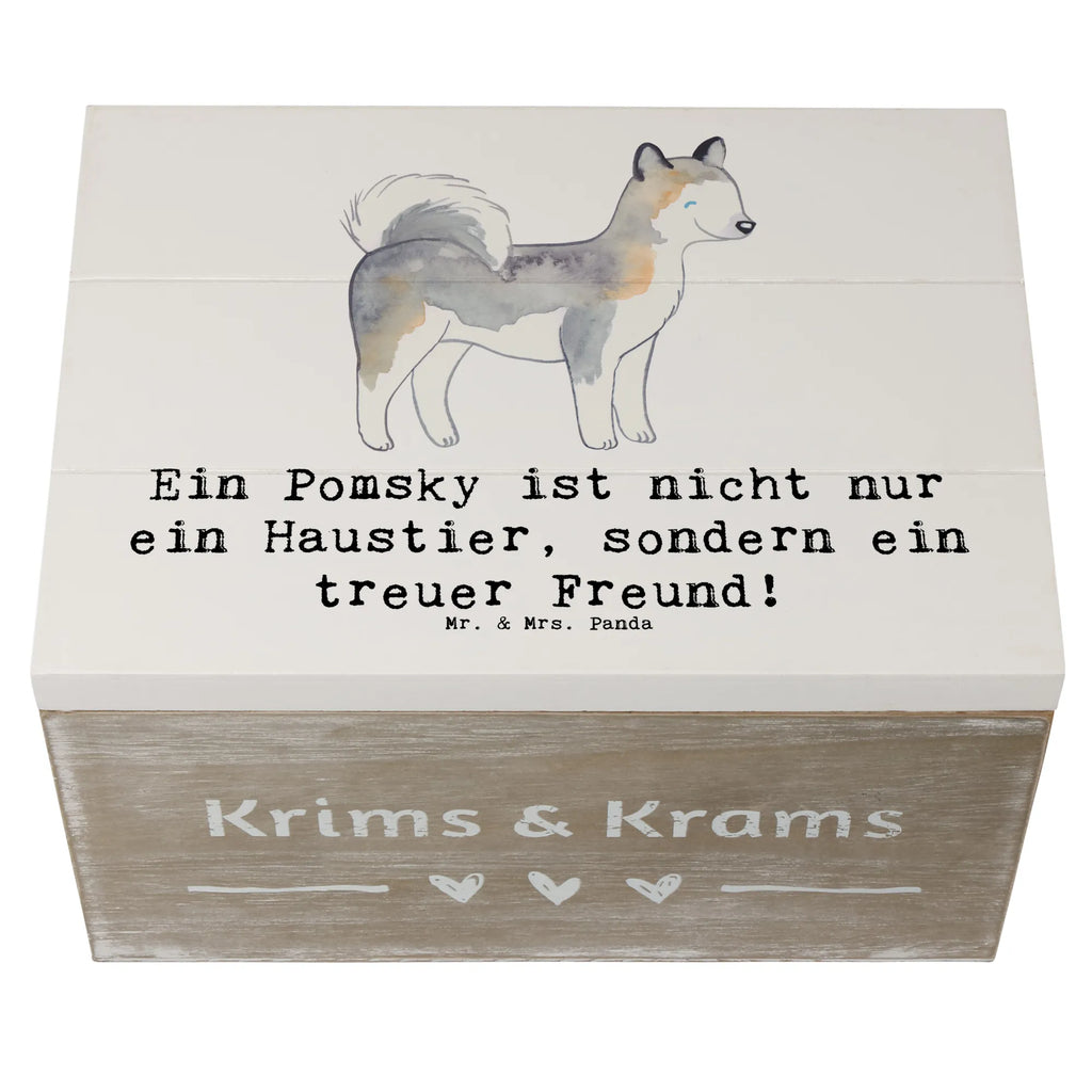 Holzkiste Pomsky Freund Schatzkiste, Truhe, Erinnerungskiste, Kiste, Aufbewahrungsbox, Holzkiste, Geschenkbox, Erinnerungsbox, Schatulle, Geschenkdose, Dekokiste, XXL, Hund, Hunderasse, Rassehund, Hundebesitzer, Geschenk, Tierfreund, Schenken, Welpe