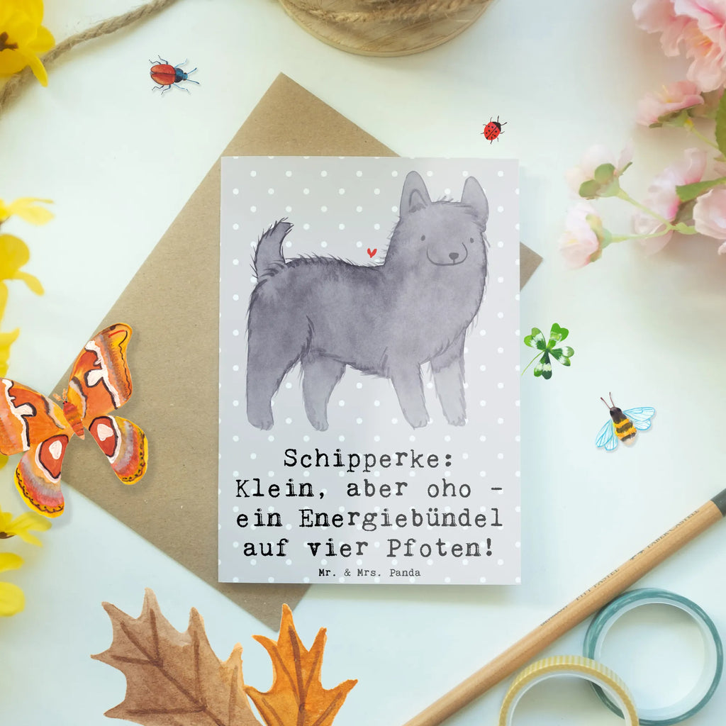 Greetings card Schipperke: Klein, aber oho - ein Energiebündel auf vier Pfoten! Karte, Klappkarte, Geburtstagskarte, Einladungskarte, Hochzeitskarte, Ansichtskarten, Grußkarte, Glückwunschkarte, Hund, Hunderasse, Rassehund, Hundebesitzer, Geschenk, Tierfreund, Schenken, Welpe