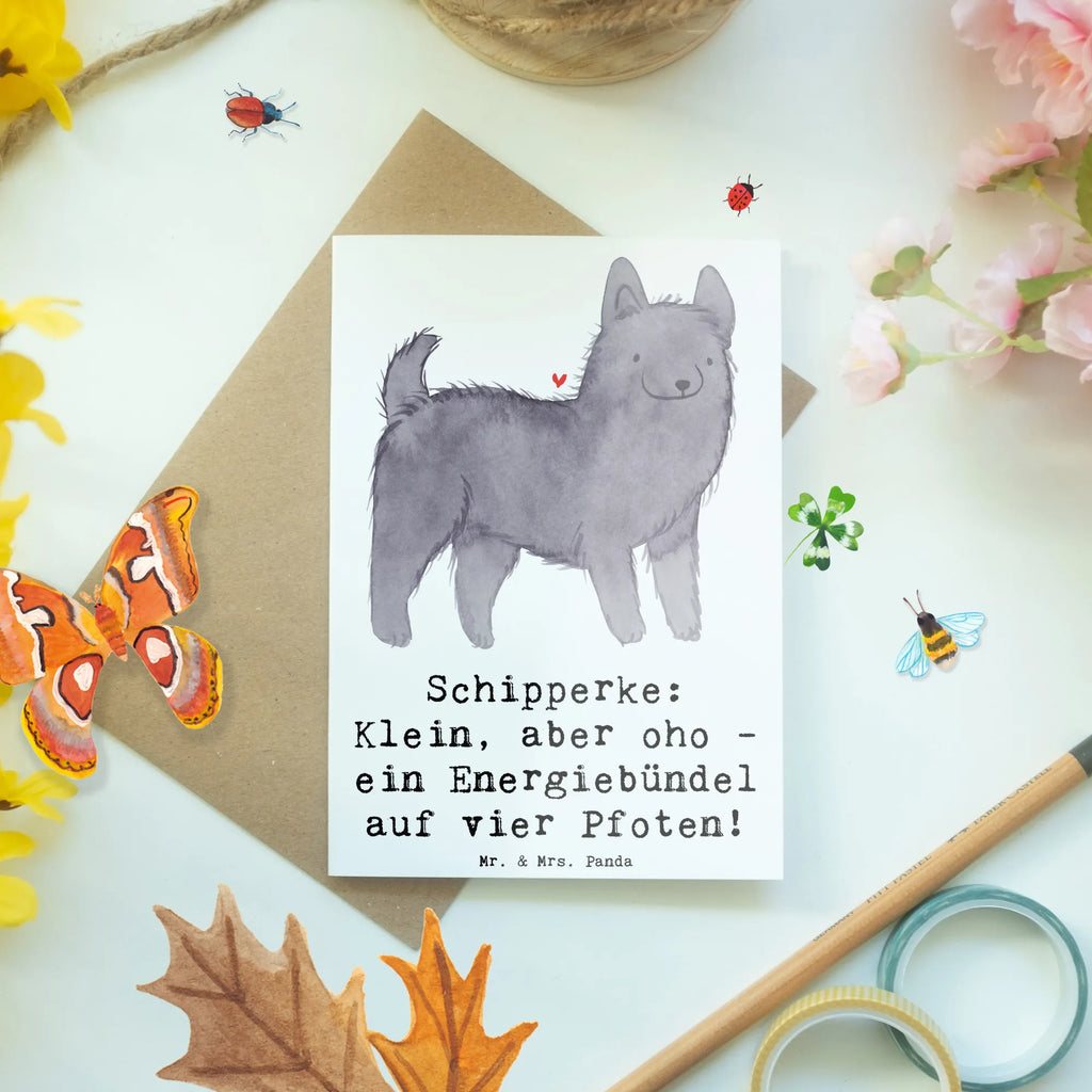 Greetings card Schipperke: Klein, aber oho - ein Energiebündel auf vier Pfoten! Karte, Klappkarte, Geburtstagskarte, Einladungskarte, Hochzeitskarte, Ansichtskarten, Grußkarte, Glückwunschkarte, Hund, Hunderasse, Rassehund, Hundebesitzer, Geschenk, Tierfreund, Schenken, Welpe