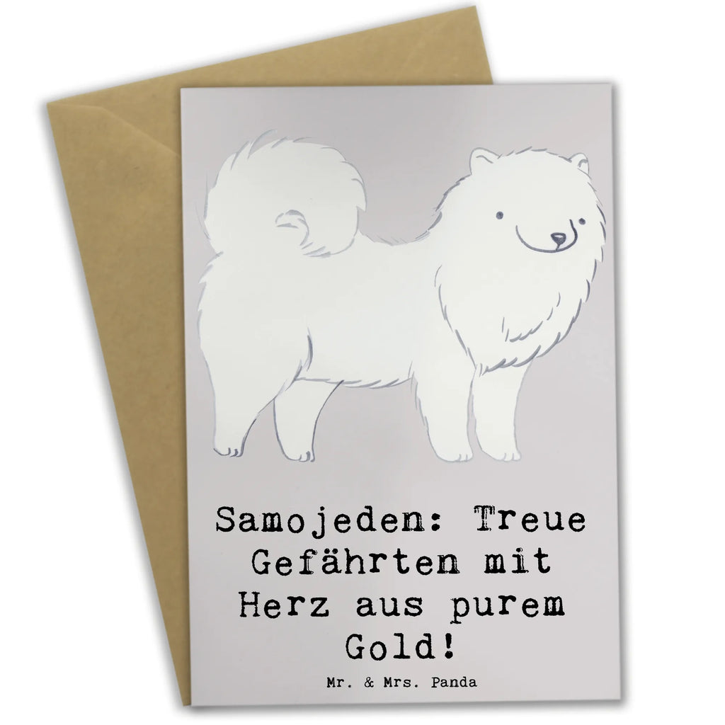 Greetings card Samojeden: Treue Gefährten mit Herz aus purem Gold! Klappkarte, Ansichtskarten, Geburtstagskarte, Hochzeitskarte, Grußkarte, Karte, Glückwunschkarte, Einladungskarte, Hund, Hunderasse, Rassehund, Hundebesitzer, Geschenk, Tierfreund, Schenken, Welpe