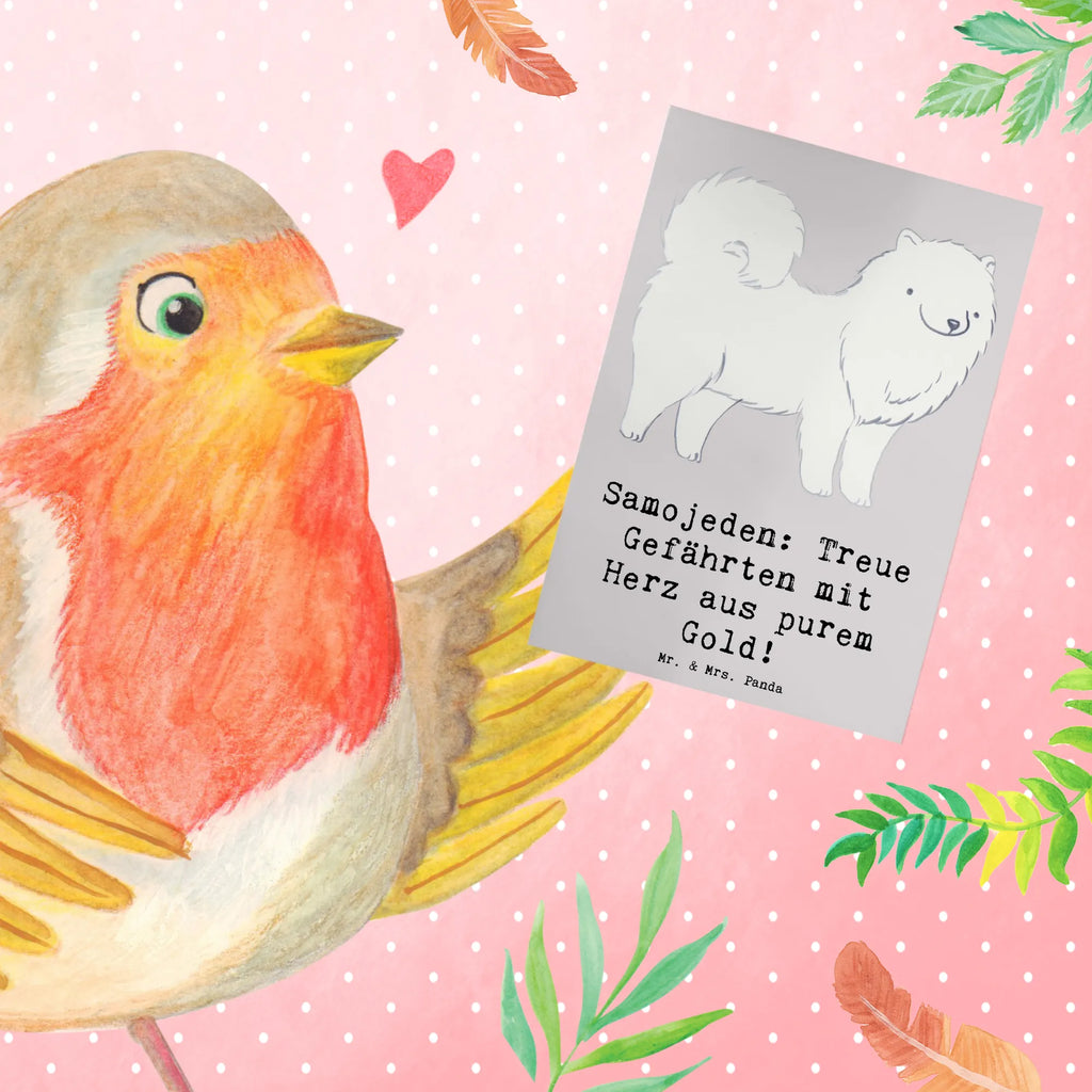 Greetings card Samojeden: Treue Gefährten mit Herz aus purem Gold! Klappkarte, Ansichtskarten, Geburtstagskarte, Hochzeitskarte, Grußkarte, Karte, Glückwunschkarte, Einladungskarte, Hund, Hunderasse, Rassehund, Hundebesitzer, Geschenk, Tierfreund, Schenken, Welpe