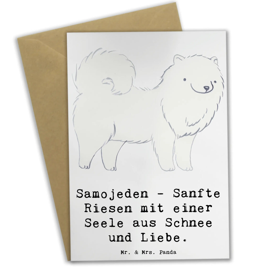 Greetings card Samojeden - Sanfte Riesen mit einer Seele aus Schnee und Liebe. Grußkarte, Glückwunschkarte, Ansichtskarten, Einladungskarte, Hochzeitskarte, Geburtstagskarte, Klappkarte, Karte, Hund, Hunderasse, Rassehund, Hundebesitzer, Geschenk, Tierfreund, Schenken, Welpe