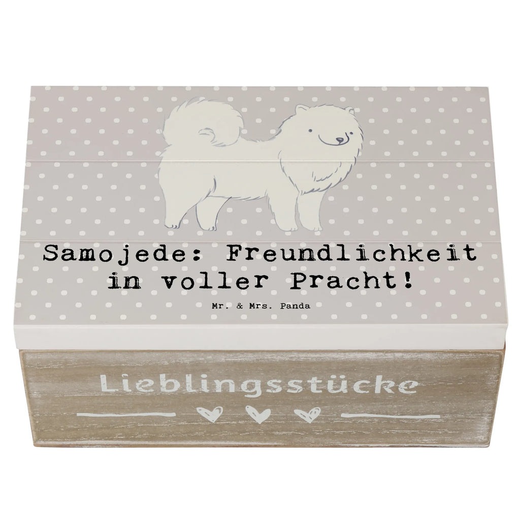 Holzkiste Samojede Freundlichkeit Erinnerungskiste, Kiste, XXL, Dekokiste, Aufbewahrungsbox, Geschenkdose, Erinnerungsbox, Schatulle, Truhe, Schatzkiste, Holzkiste, Geschenkbox, Hund, Hunderasse, Rassehund, Hundebesitzer, Geschenk, Tierfreund, Schenken, Welpe